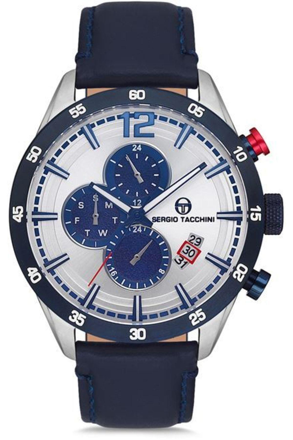 Sergio Tacchini ST.5.148.03 Takvimli Lacivert Deri Kordon Analog Erkek Kol Saati