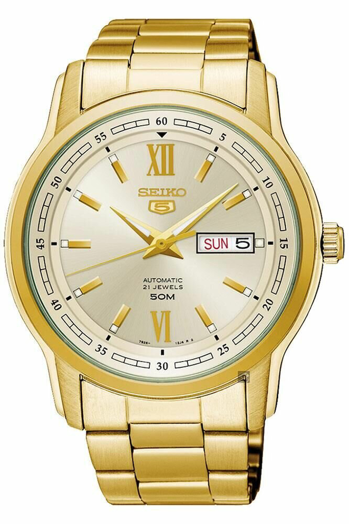 Seiko SNKP20K1 Takvimli 42 mm Altın Çelik Kordon Analog Erkek Kol Saati