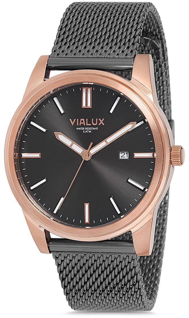 Vialux AS534R-05SR Takvimli 42 mm Füme Çelik Kordon Analog Kol Saati