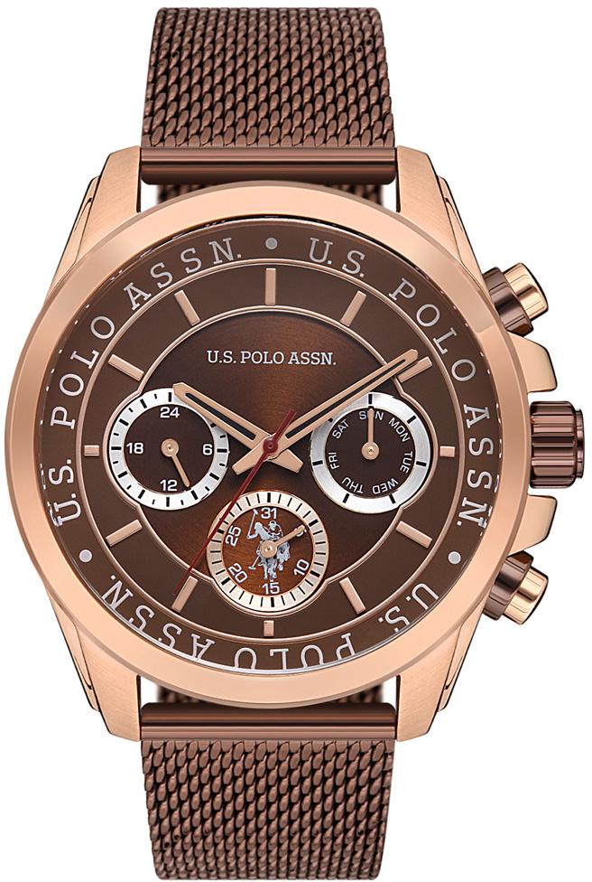 U.S. Polo Assn USPA1028-06 Takvimli 45 mm Kahverengi Çelik Kordon Analog Erkek Kol Saati