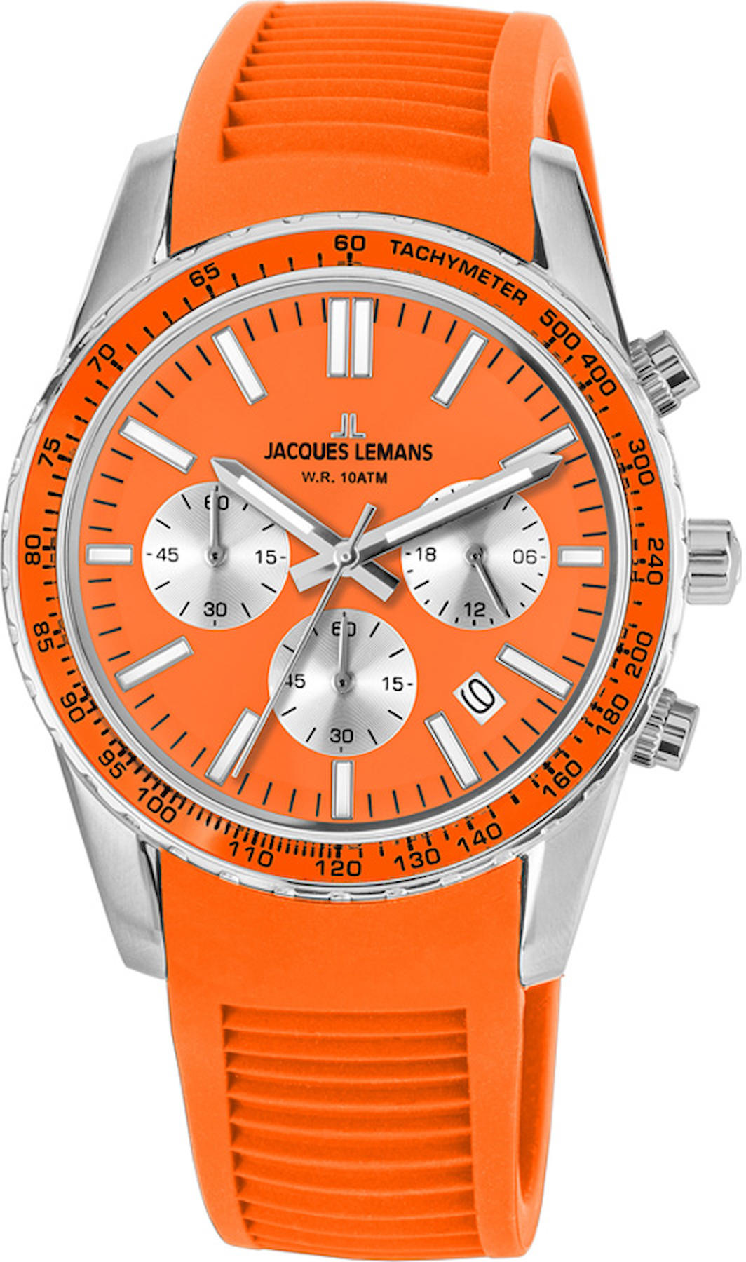 Jacques Lemans 1-2059F Takvimli 39 mm Turuncu Silikon Kordon Analog Kol Saati