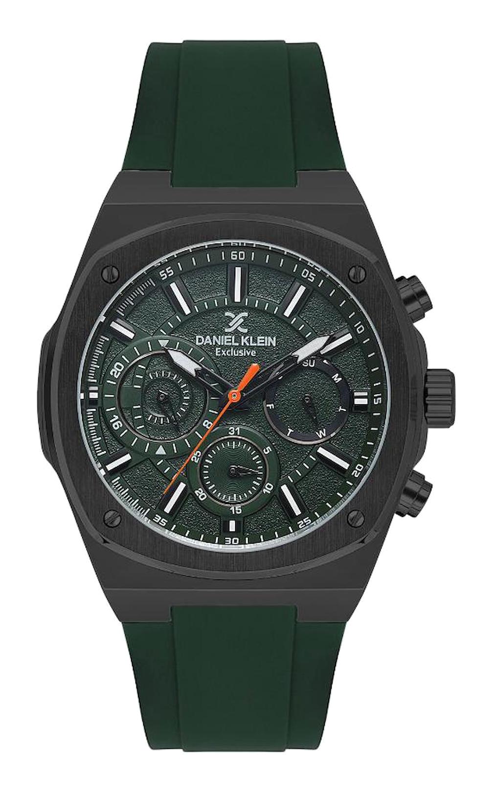 Daniel Klein DKE.1.10606-4 Takvimli 45 mm Yeşil Silikon Kordon Analog Erkek Kol Saati