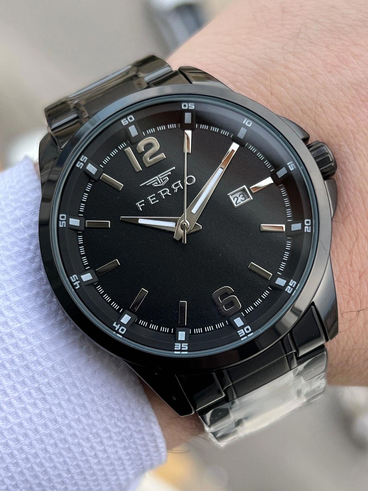 Ferro XF0020 Su Geçirmez Takvimli 44 mm Siyah Çelik Kordon Analog Erkek Kol Saati