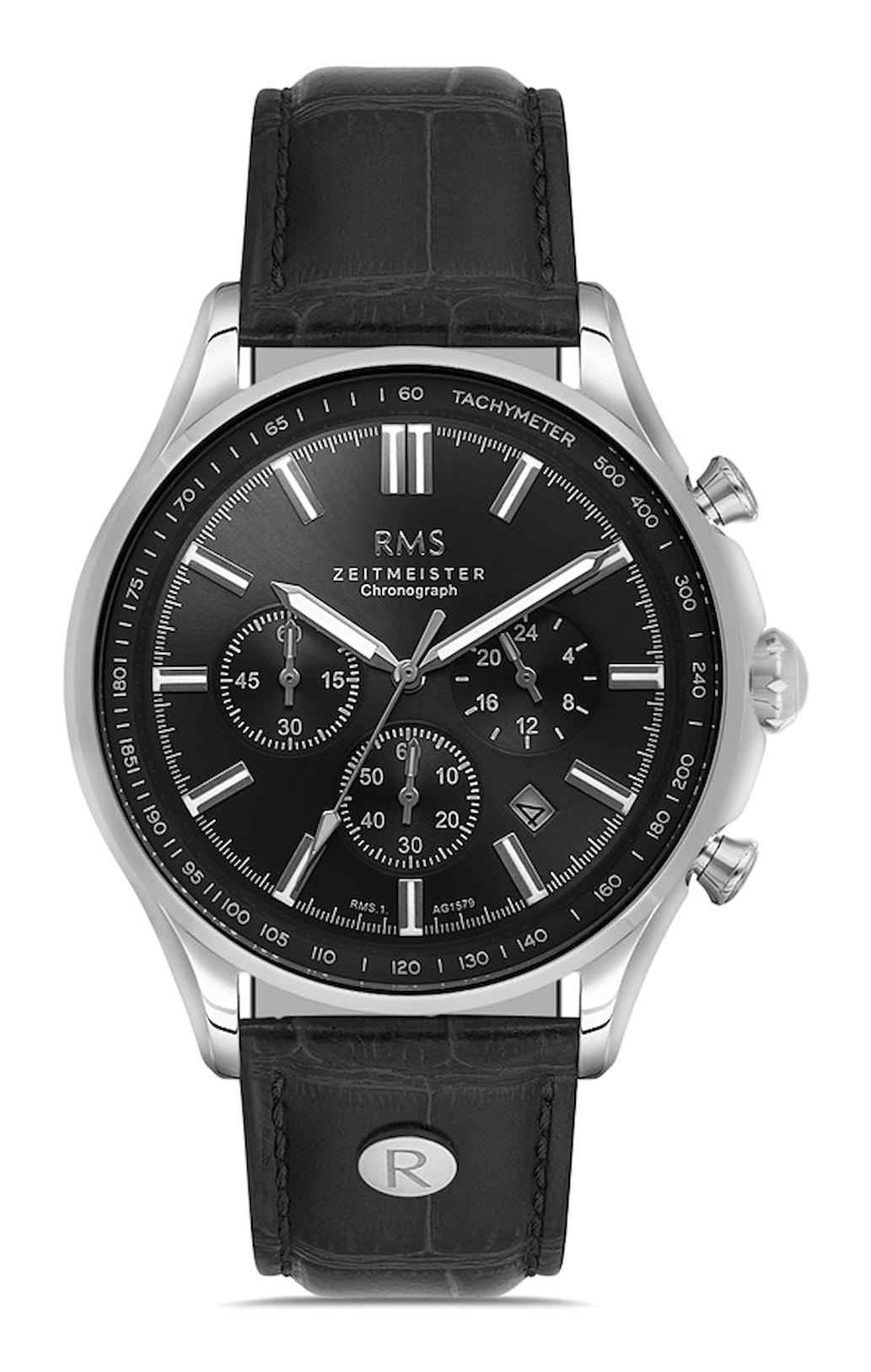 Grand Romanson RMS.1.AG1578.02 Takvimli 45 mm Siyah Deri Kordon Analog Erkek Kol Saati