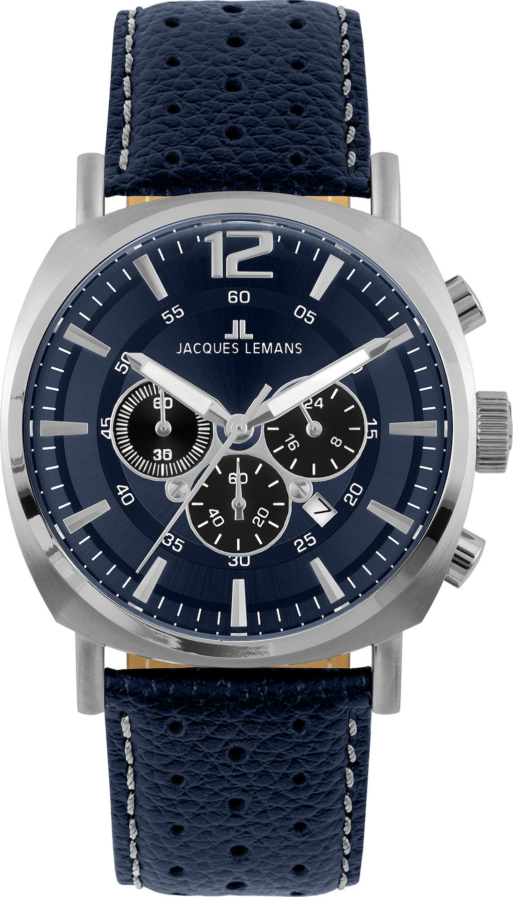 Jacques Lemans 1-1645Q Pusulalı Takvimli Lacivert Deri Kordon Analog Kol Saati