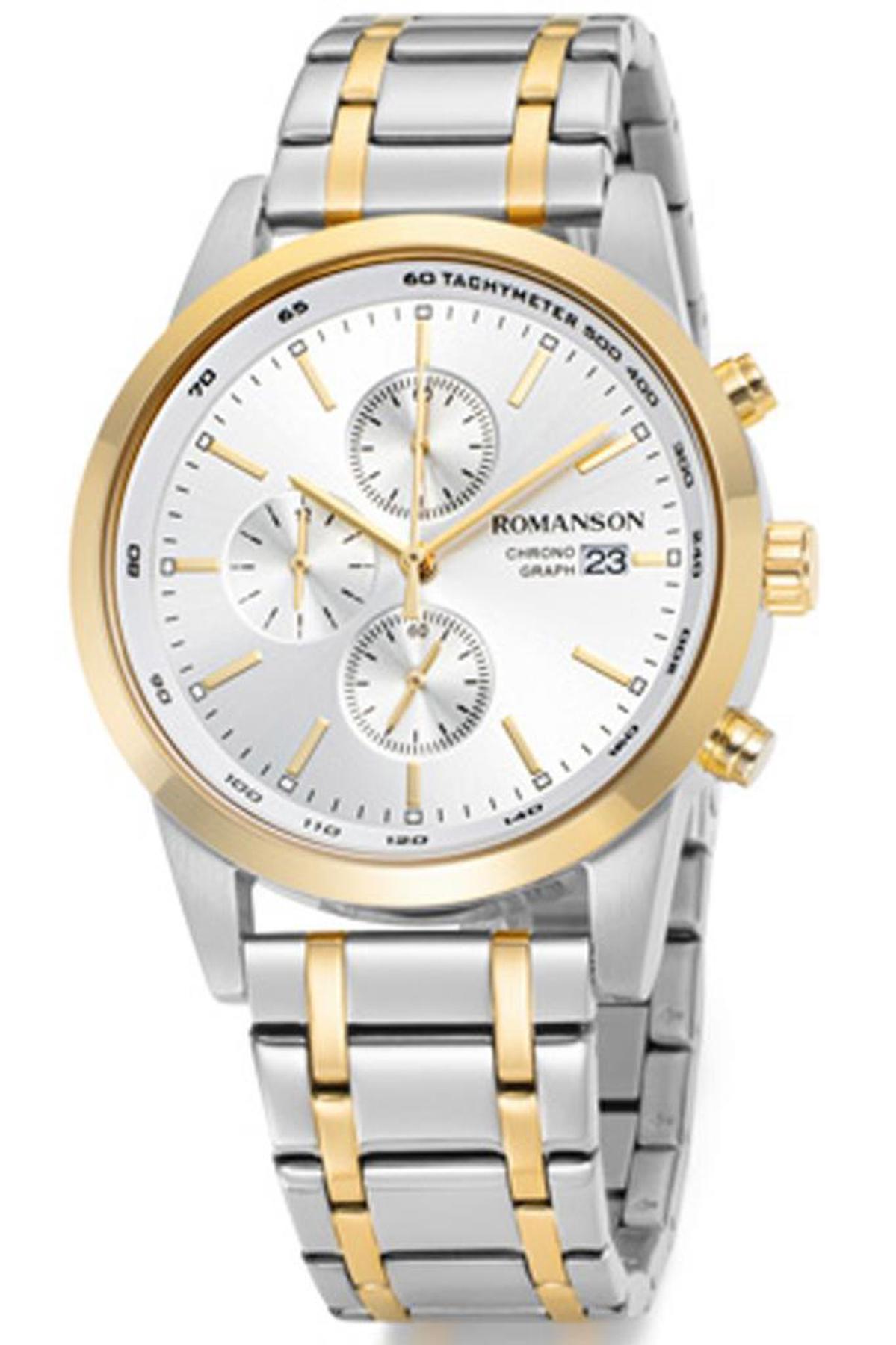 Romanson TM1B22HMCCAS1G Takvimli 44 mm Altın-Çelik Kordon Analog Erkek Kol Saati