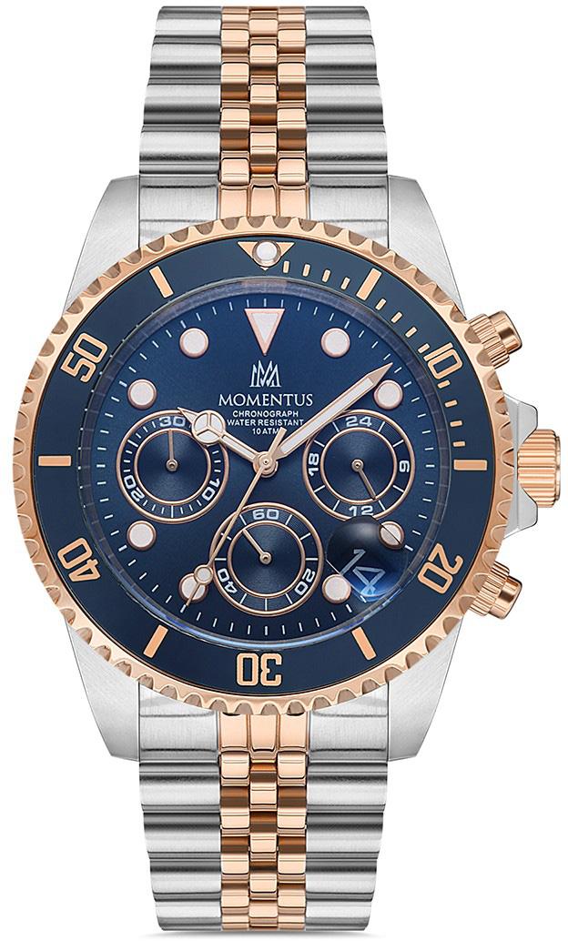 Momentus SM362T-11SR Takvimli 44 mm Gri-Rose Gold Çelik Kordon Analog Kol Saati