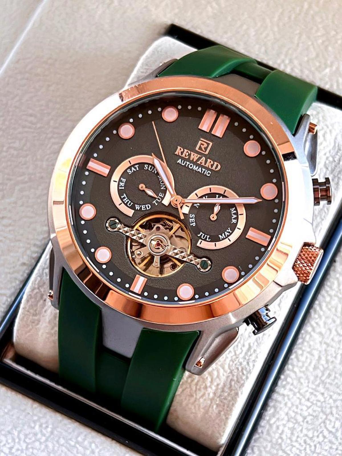 Reward RWD.29 Takvimli 44 mm Yeşil Silikon Kordon Analog Erkek Kol Saati