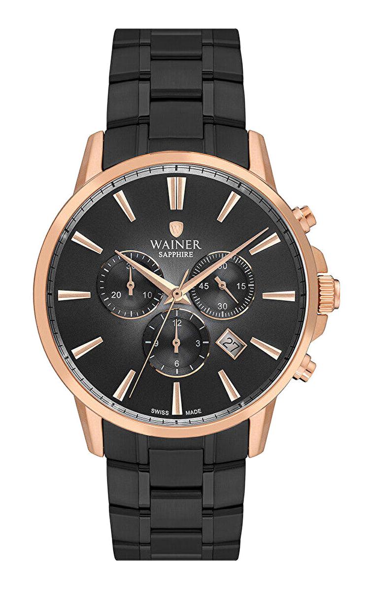 Wainer WA.19333-E Pusulalı Takvimli 44 mm Siyah Çelik Kordon Analog Erkek Kol Saati