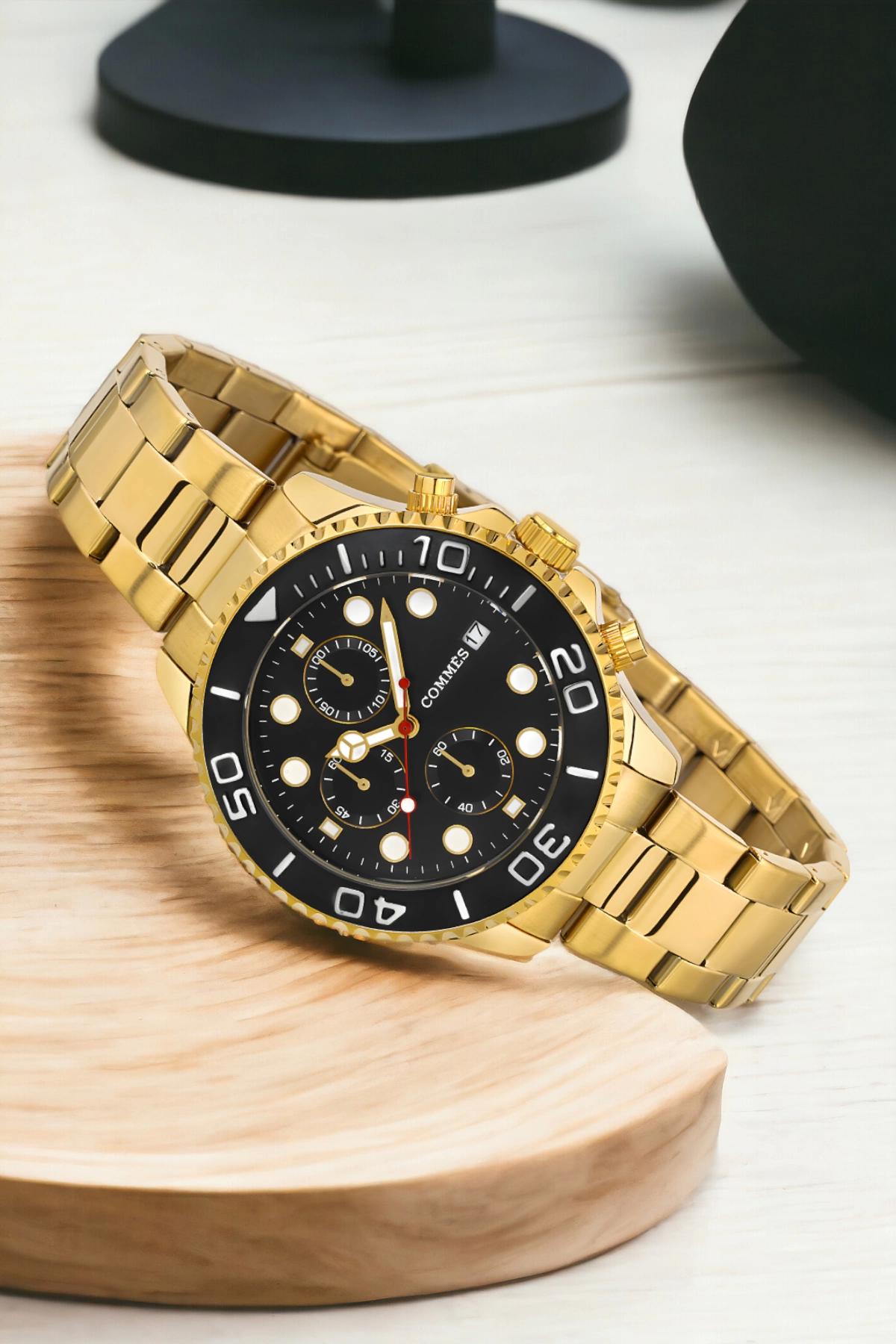 Commes ZMCMS035 Takvimli Altın Çelik Kordon Analog Erkek Kol Saati