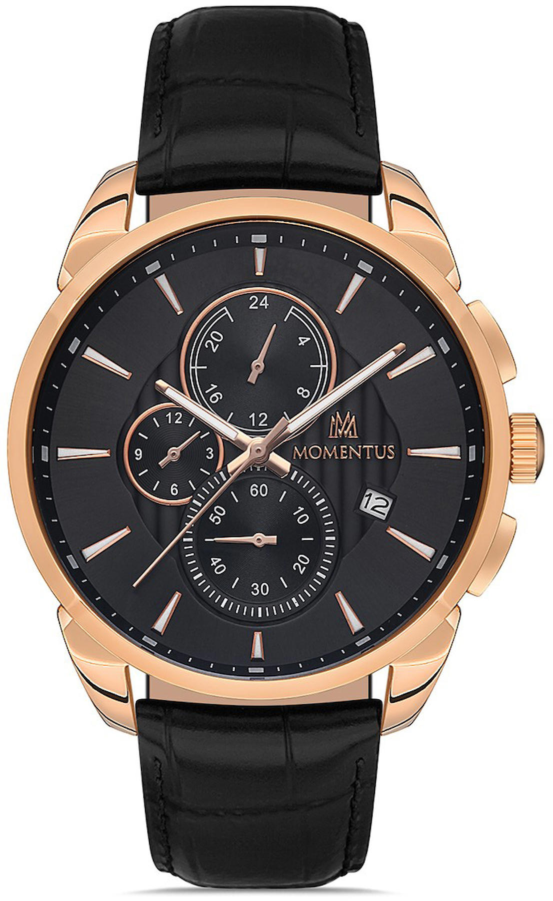 Momentus CC206R-05BR Takvimli 45 mm Siyah Deri Kordon Analog Kol Saati