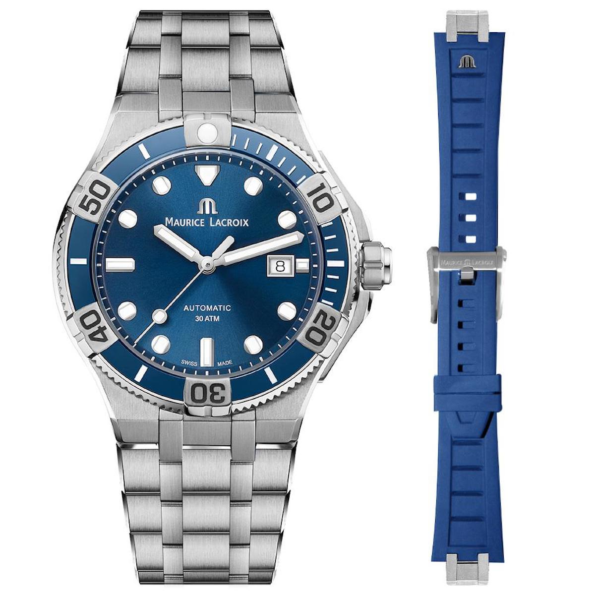 Maurice Lacroix ML-AI6058SS002430-2 Takvimli 44 mm Gri-Mavi Çelik Kordon Analog Erkek Kol Saati