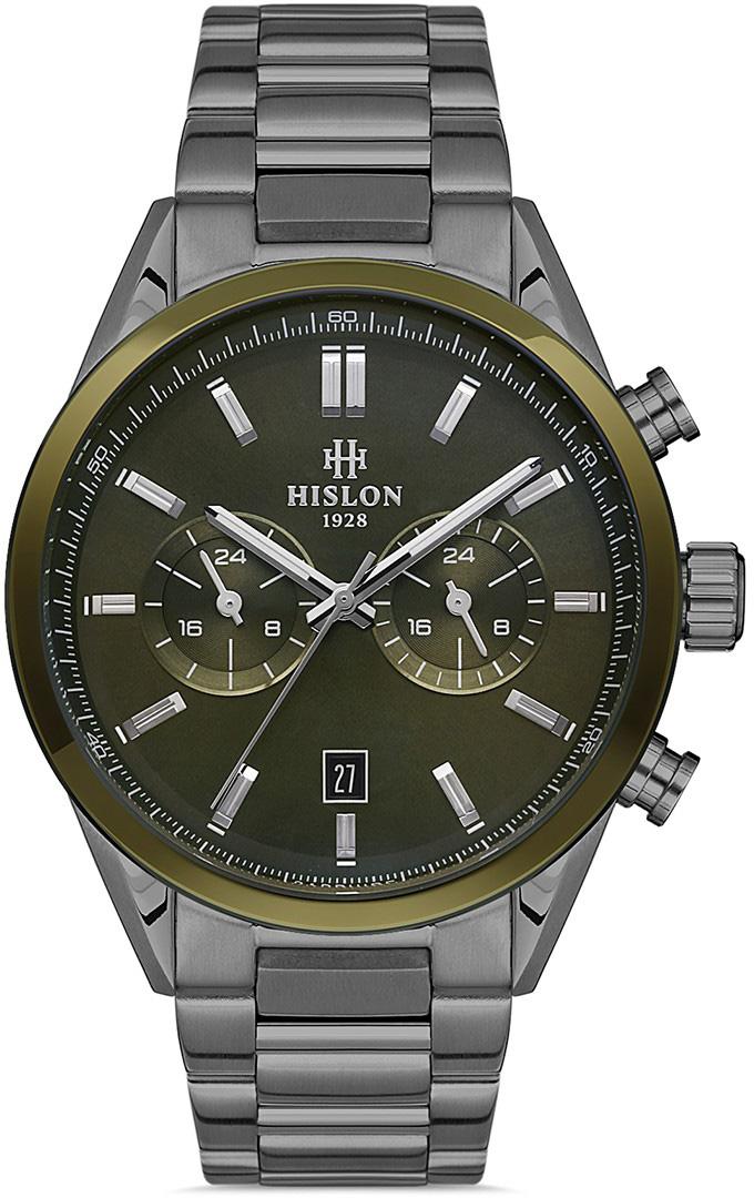 Hislon DT114T-15SN Pusulalı Takvimli Füme Çelik Kordon Analog Kol Saati