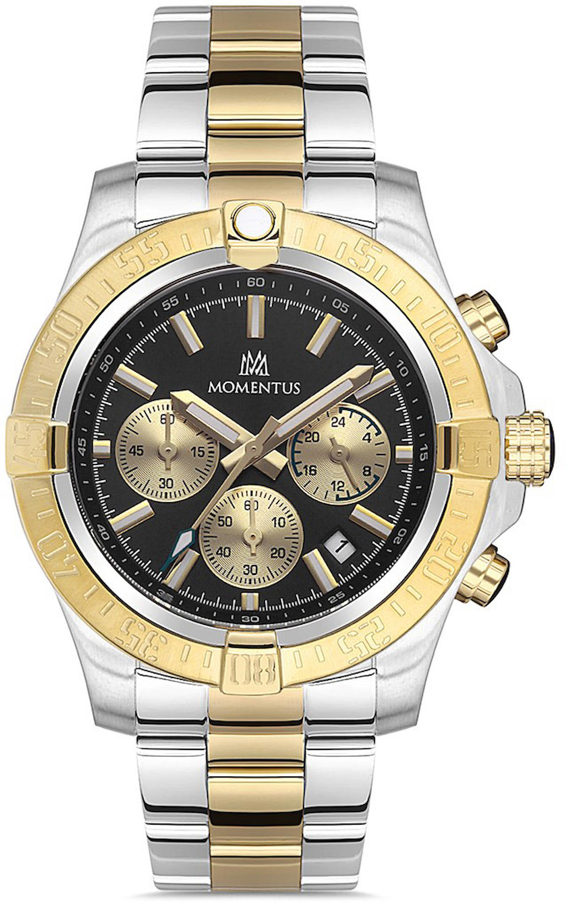 Momentus SM365T-04SG Takvimli 44 mm Altın-Çelik Kordon Analog Erkek Kol Saati