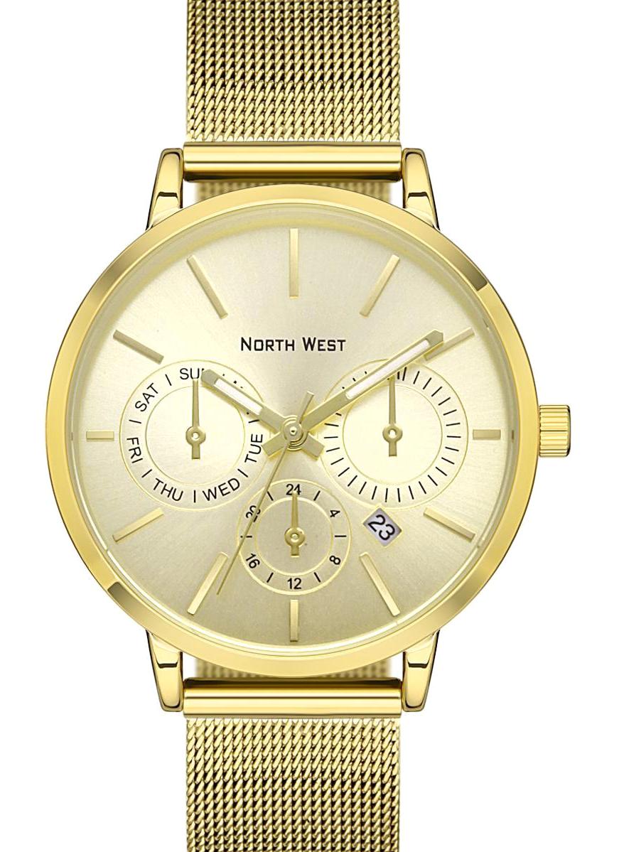 Northwest NW-2113-F Takvimli 41 mm Altın Hasır Kordon Analog Kol Saati