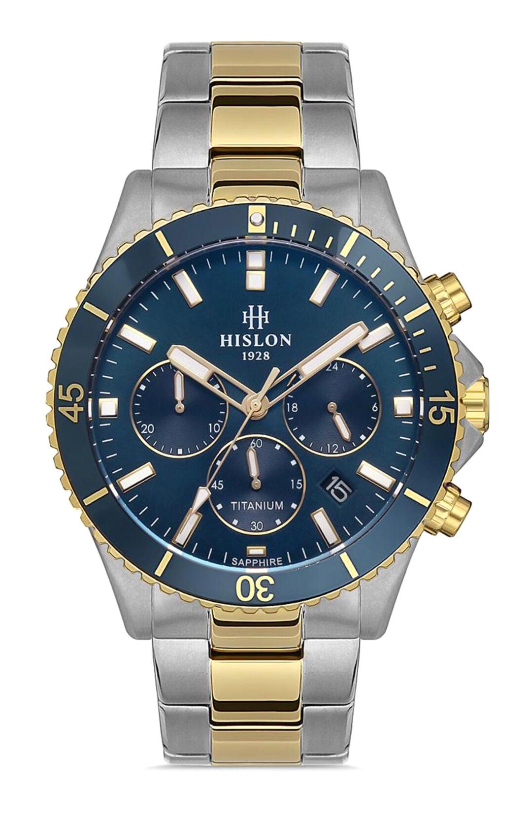 Hislon MS138V-11SG Pusulalı Takvimli 44 mm Altın-Çelik Kordon Analog Erkek Kol Saati