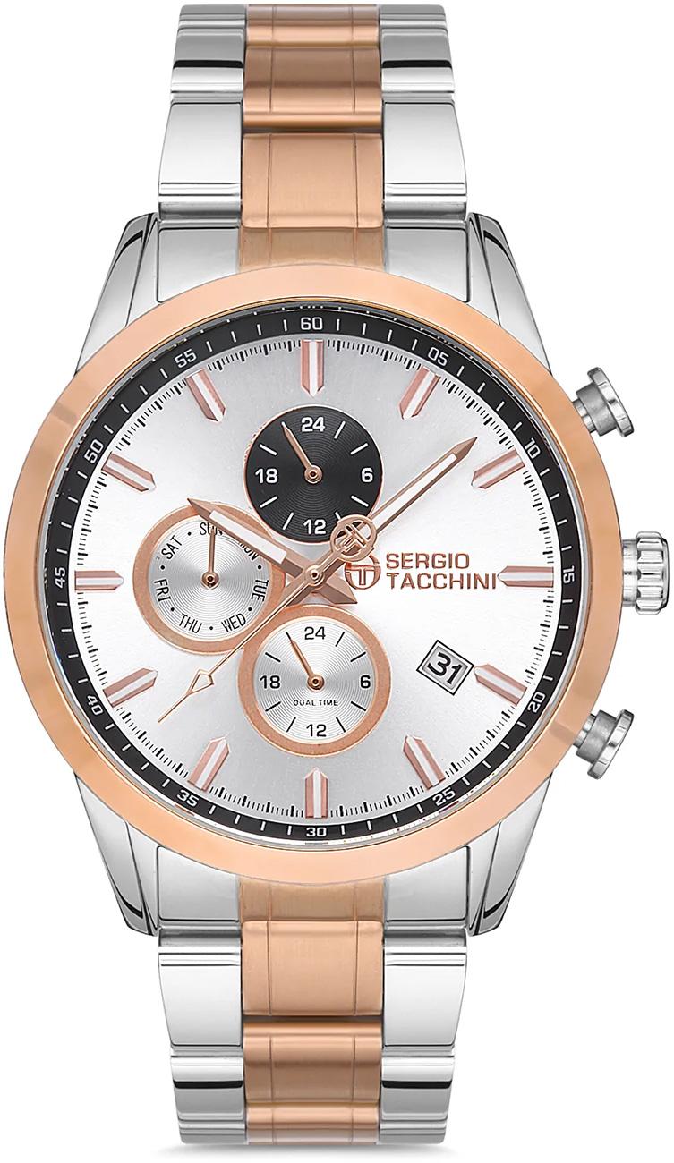 Sergio Tacchini ST.1.10149.3 Takvimli 44 mm Gri-Rose Gold Çelik Kordon Analog Kol Saati