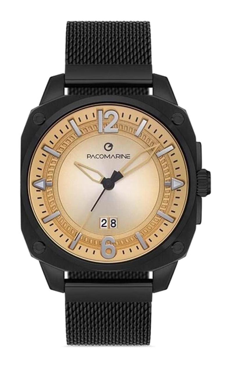 Pacomarine PM.61230.04 Takvimli 45 mm Siyah Çelik Kordon Analog Kol Saati
