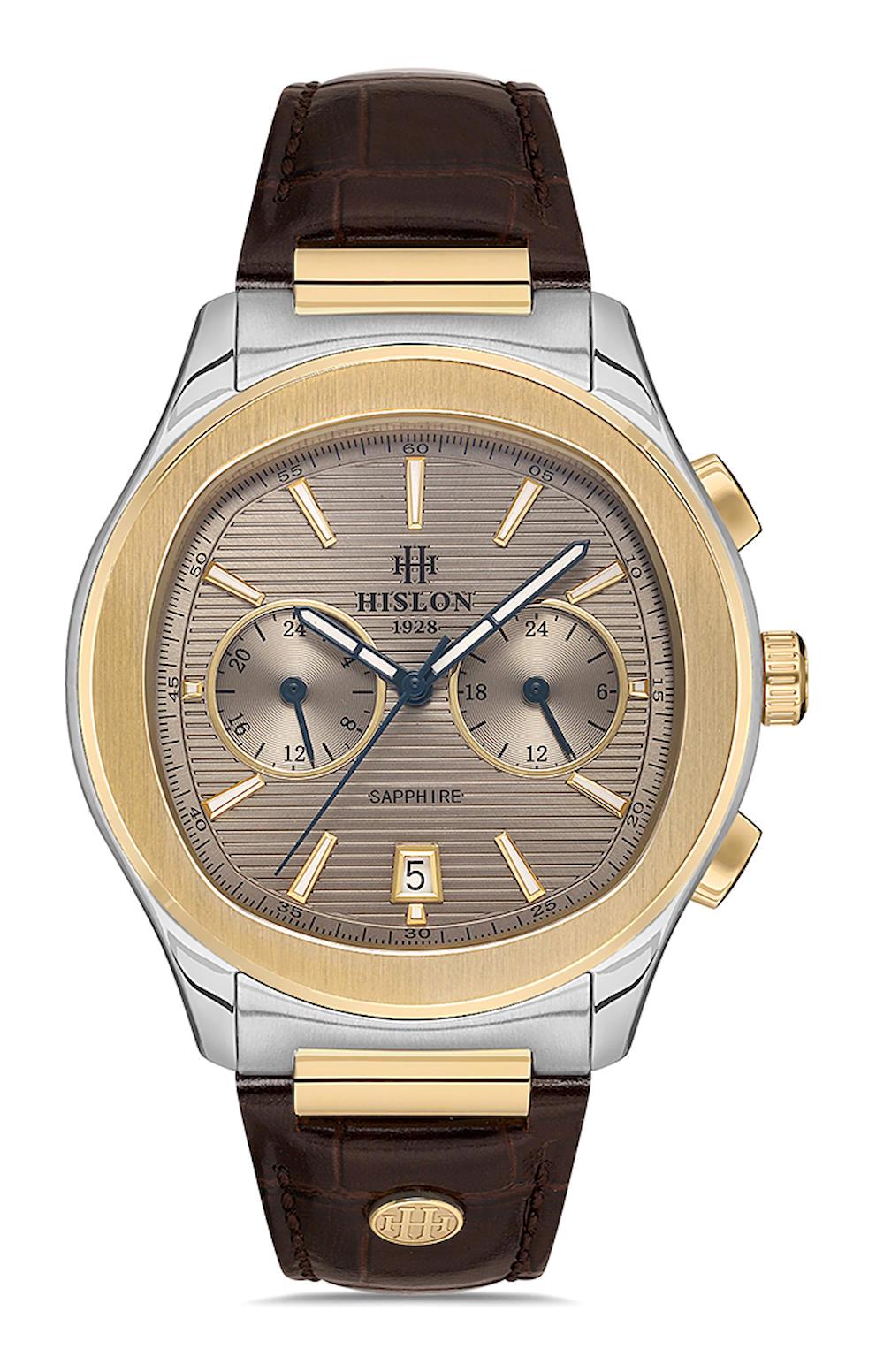 Hislon DT148T-03KG Pusulalı Takvimli 43 mm Kahverengi Deri Kordon Analog Erkek Kol Saati