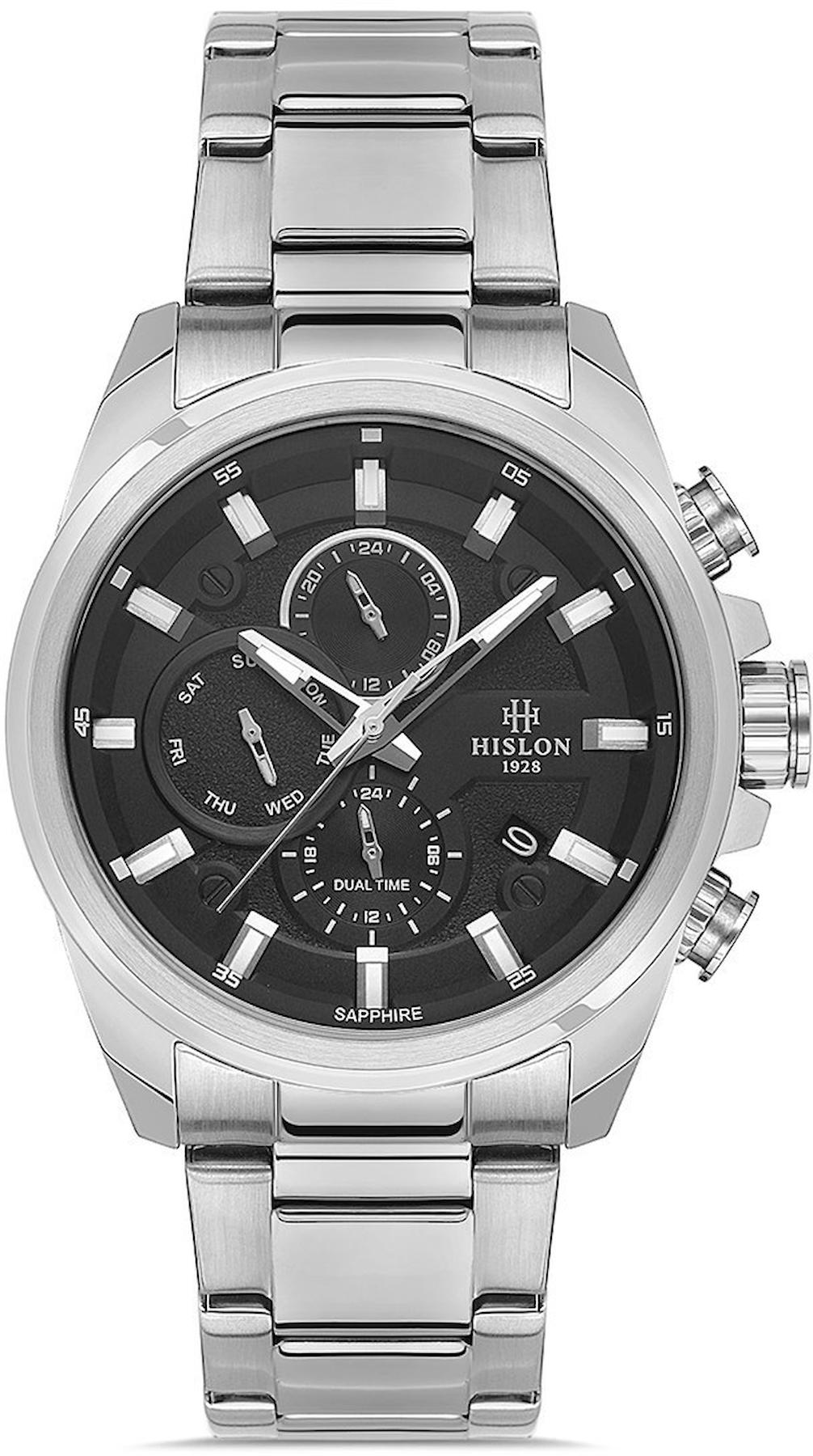 Hislon DT131S-04SS Pusulalı Takvimli 44 mm Çelik Kordon Analog Kol Saati