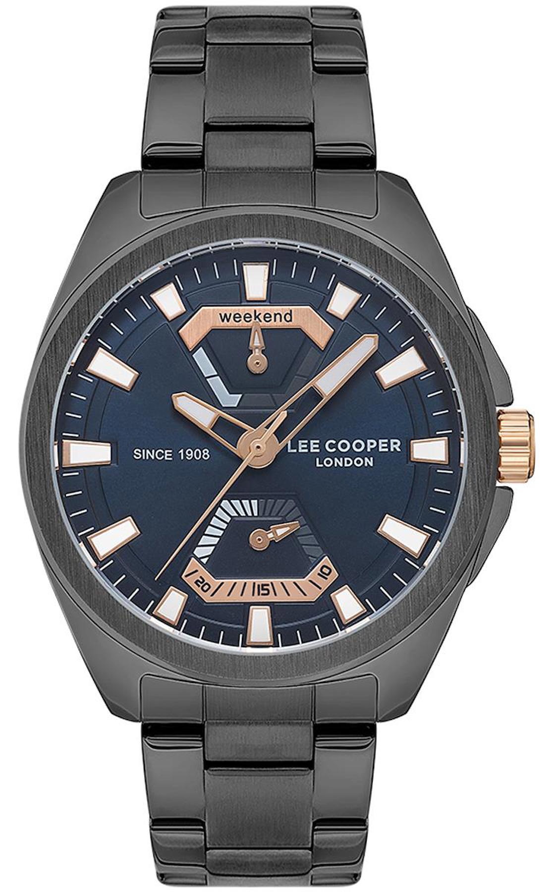 Lee Cooper LC07649.090 Takvimli Antrasit Metal Kordon Analog Erkek Kol Saati