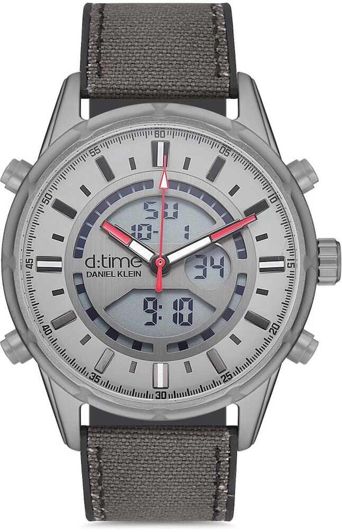 Daniel Klein DK.1.12635.2 Takvimli 45 mm Gri-Siyah Deri Kordon Analog Erkek Kol Saati
