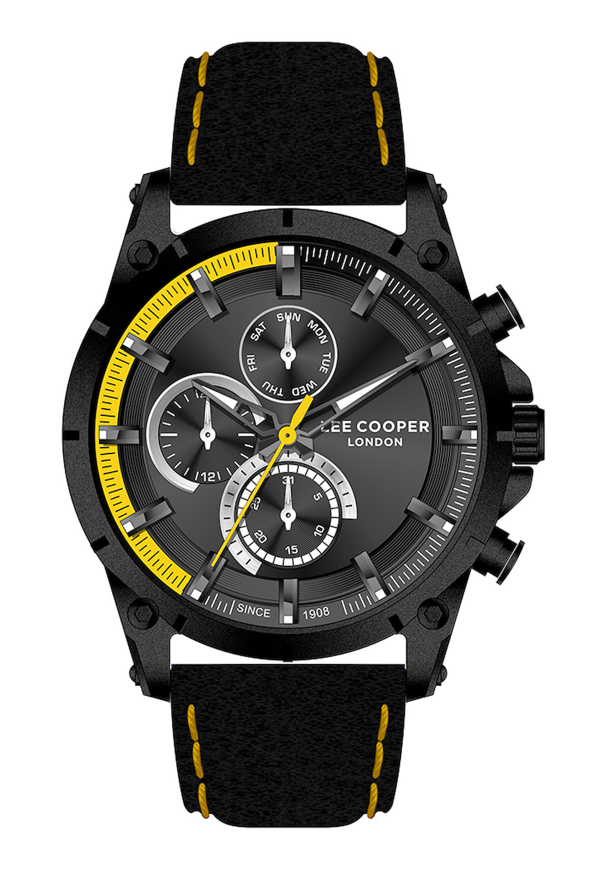 Lee Cooper LC07531.361-NM Takvimli 44 mm Siyah Deri Kordon Analog Kol Saati