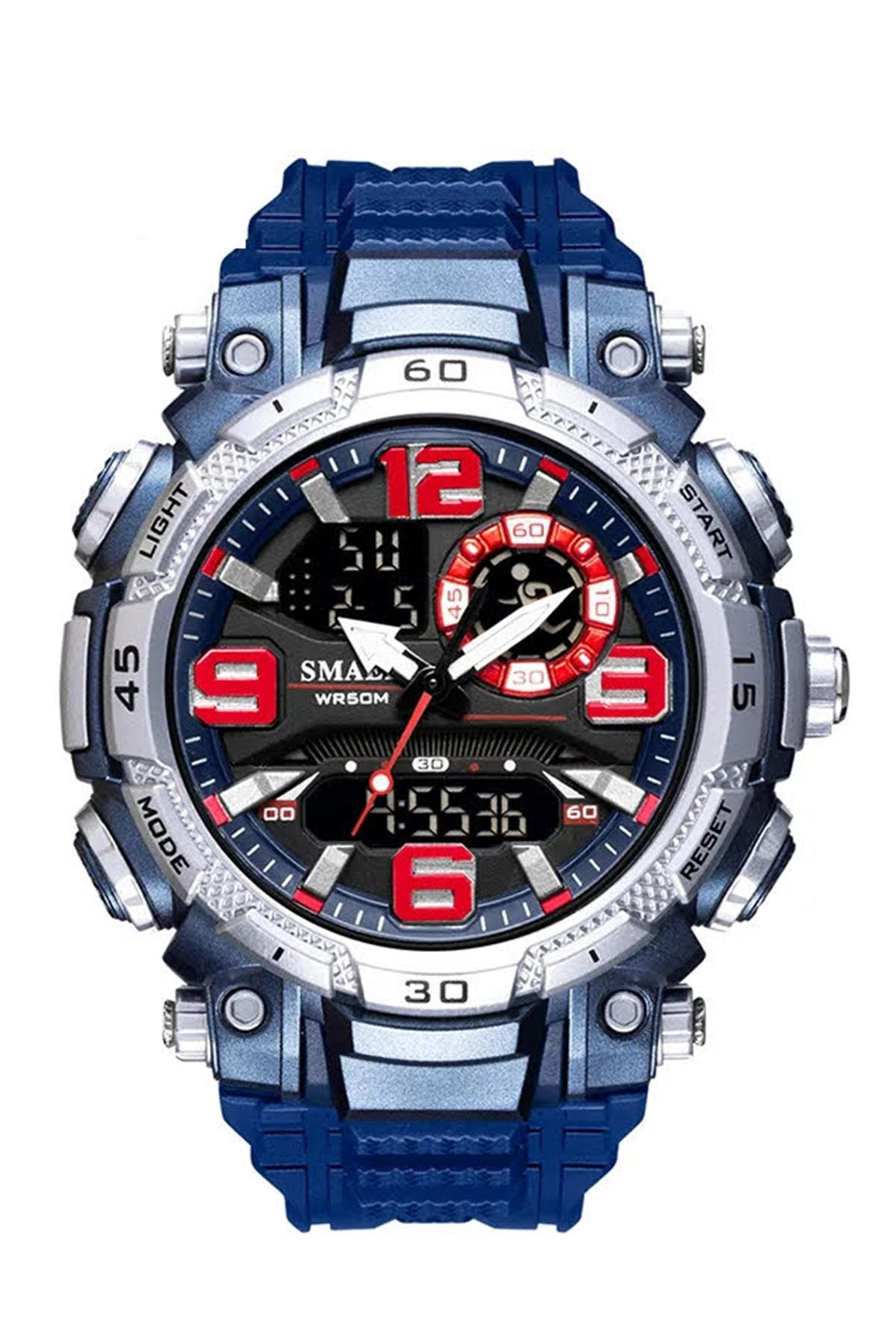 Smael 1921M Takvimli 44 mm Lacivert Silikon Kordon Analog Erkek Kol Saati