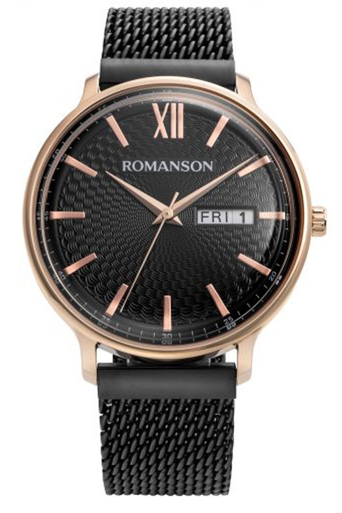 Romanson TM8A49MMBRA36R Takvimli 42 mm Siyah Çelik Kordon Analog Erkek Kol Saati