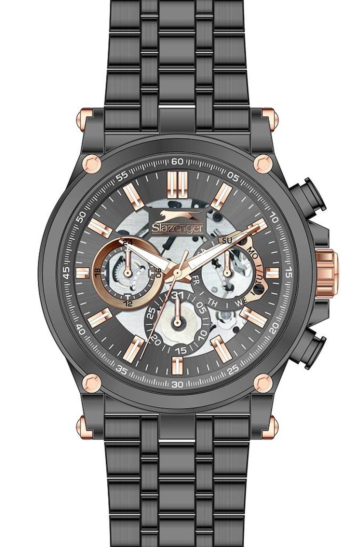 Slazenger SL.09.2244.2.04 Takvimli 45 mm Füme Metal Kordon Analog Erkek Kol Saati