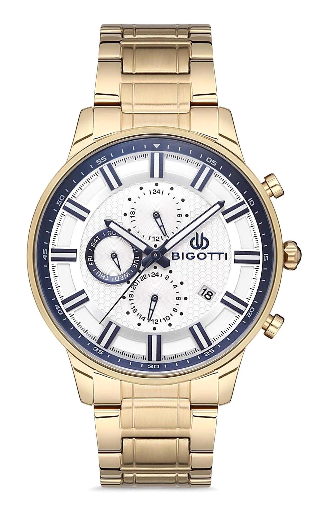 Bigotti BG.1.10279.5 Takvimli 45 mm Altın Çelik Kordon Analog Erkek Kol Saati
