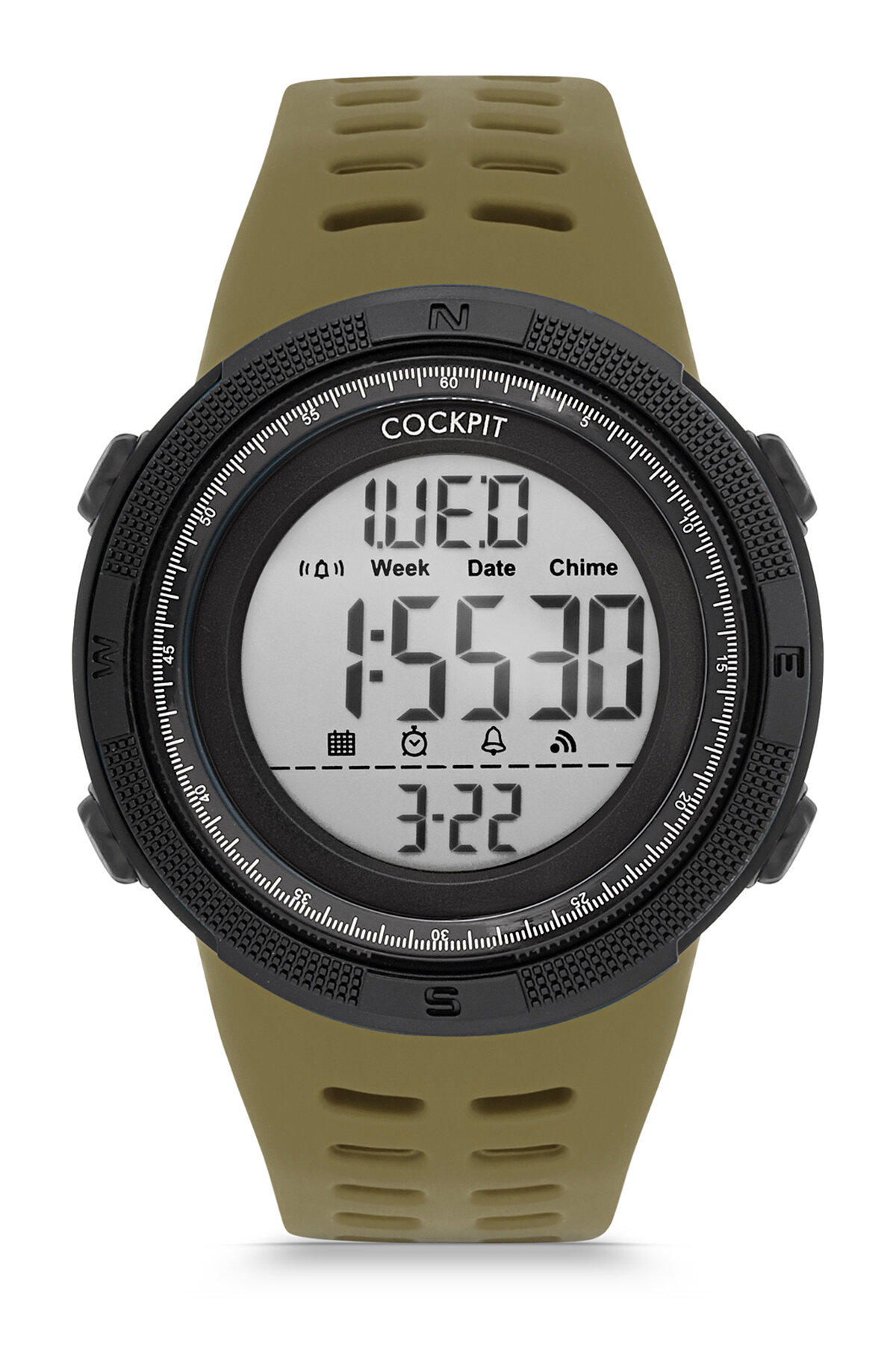 Cockpit CK-2270GN Takvimli 44 mm Yeşil Silikon Kordon Dijital Erkek Kol Saati