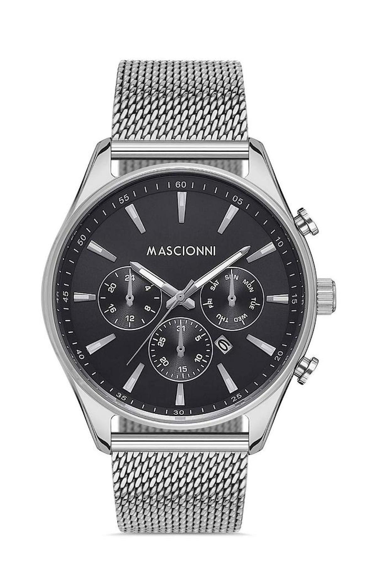 Mascionni M.1.2005M.02 Takvimli 45 mm Çelik-Hasır Kordon Analog Erkek Kol Saati