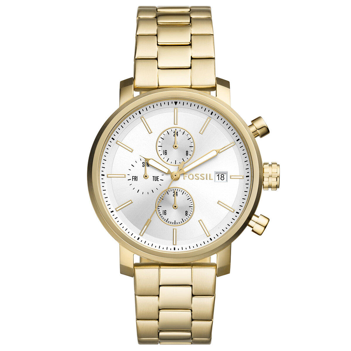 Fossil FBQ2852 Takvimli 42 mm Altın Çelik Kordon Analog Erkek Kol Saati