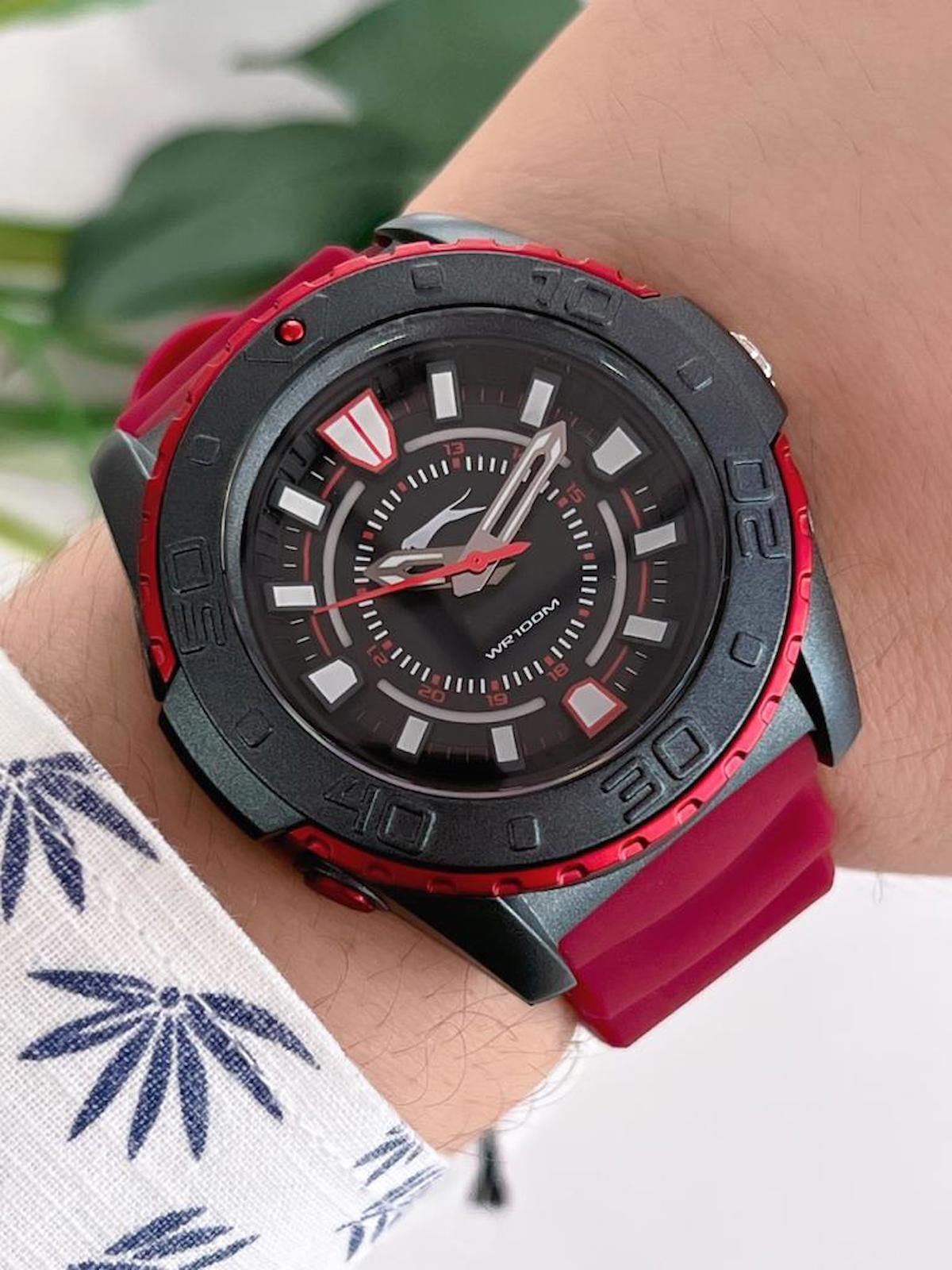 Slazenger SL.09.6573.2.01 Takvimli 49 mm Bordo Silikon Kordon Analog Erkek Kol Saati
