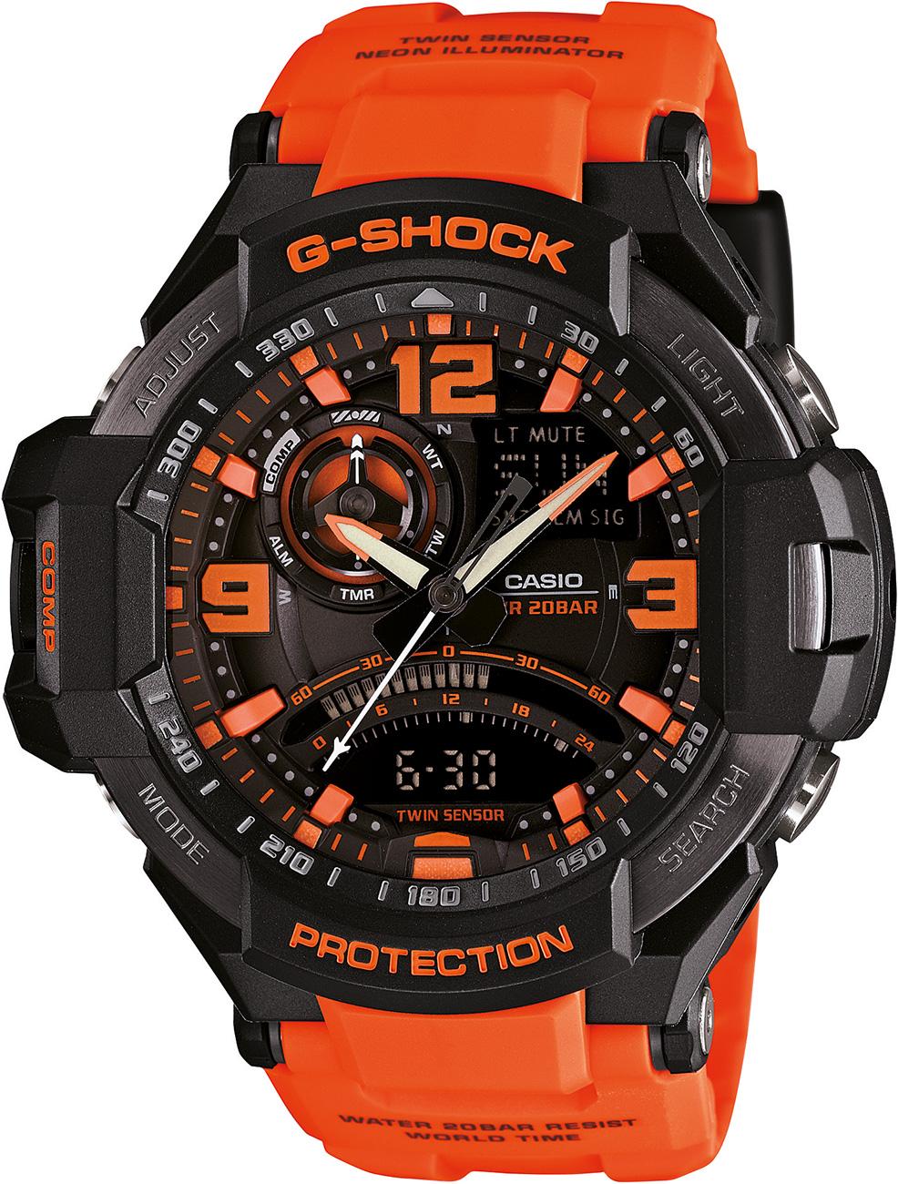 Casio GA-1000-4A Pusulalı Takvimli 51.2 mm Turuncu Silikon Kordon Analog Kol Saati