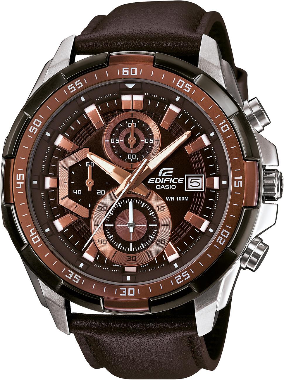 Casio EFR-539L-5AVUDF Takvimli 49.5 mm Kahverengi Deri Kordon Analog Kol Saati
