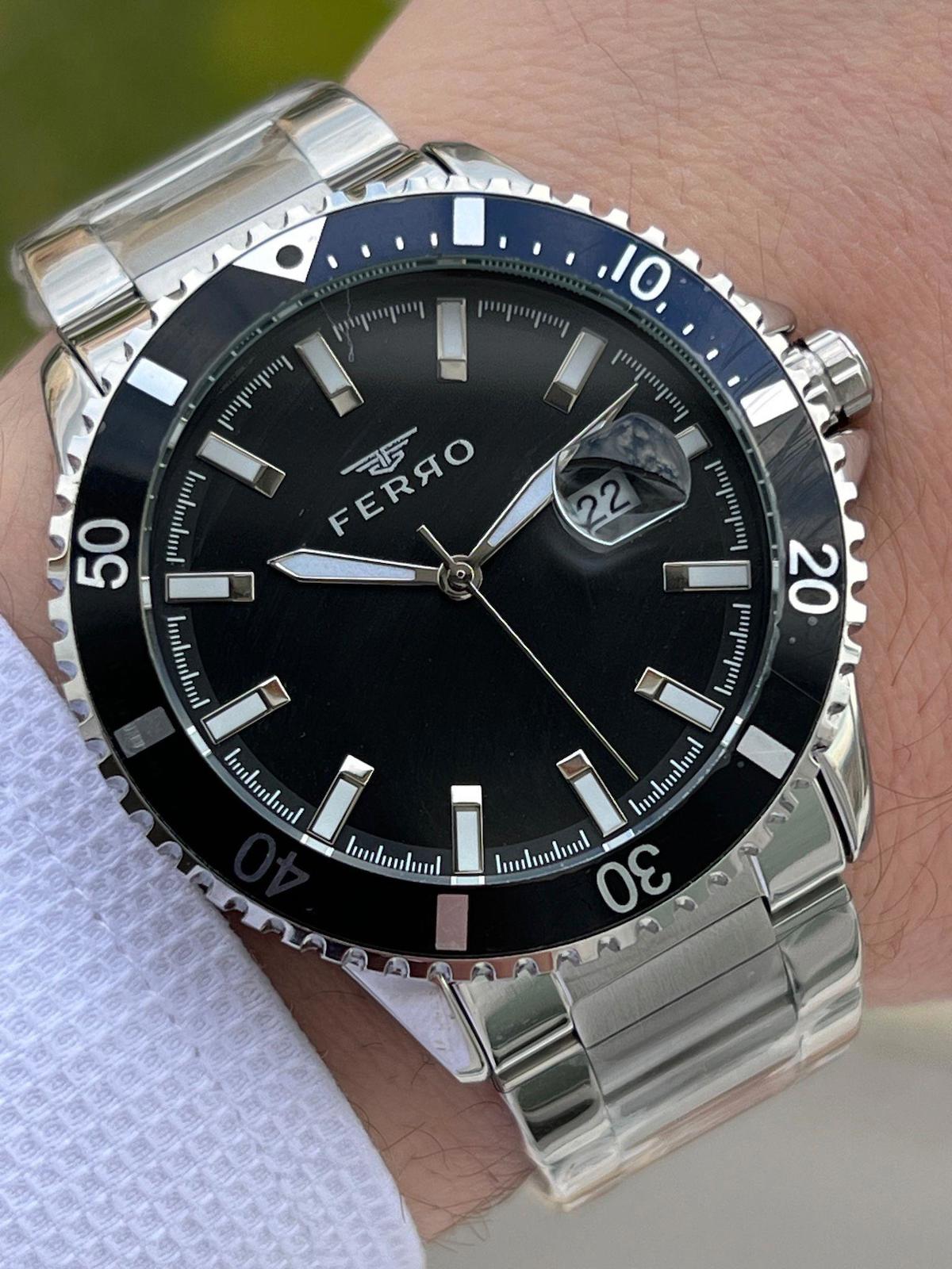 Ferro EFT11238-A2 Su Geçirmez Takvimli 44 mm Çelik Kordon Analog Erkek Kol Saati