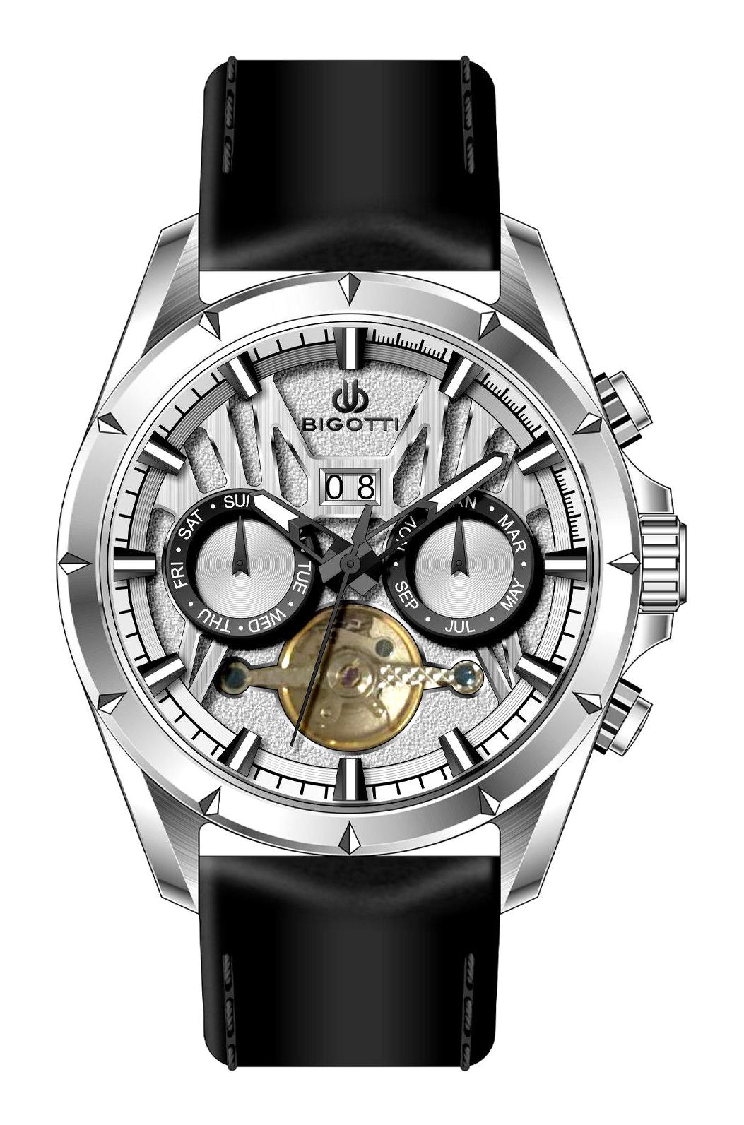 Bigotti BG.1.10598-1 Takvimli 43 mm Siyah Deri Kordon Analog Erkek Kol Saati