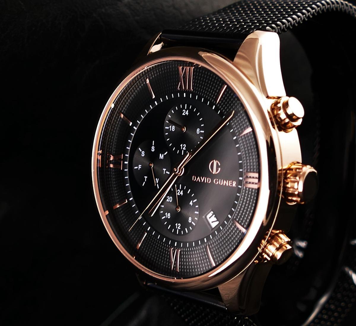 David Guner DG-8177GC-R2 Takvimli 44 mm Siyah Çelik Kordon Analog Kol Saati