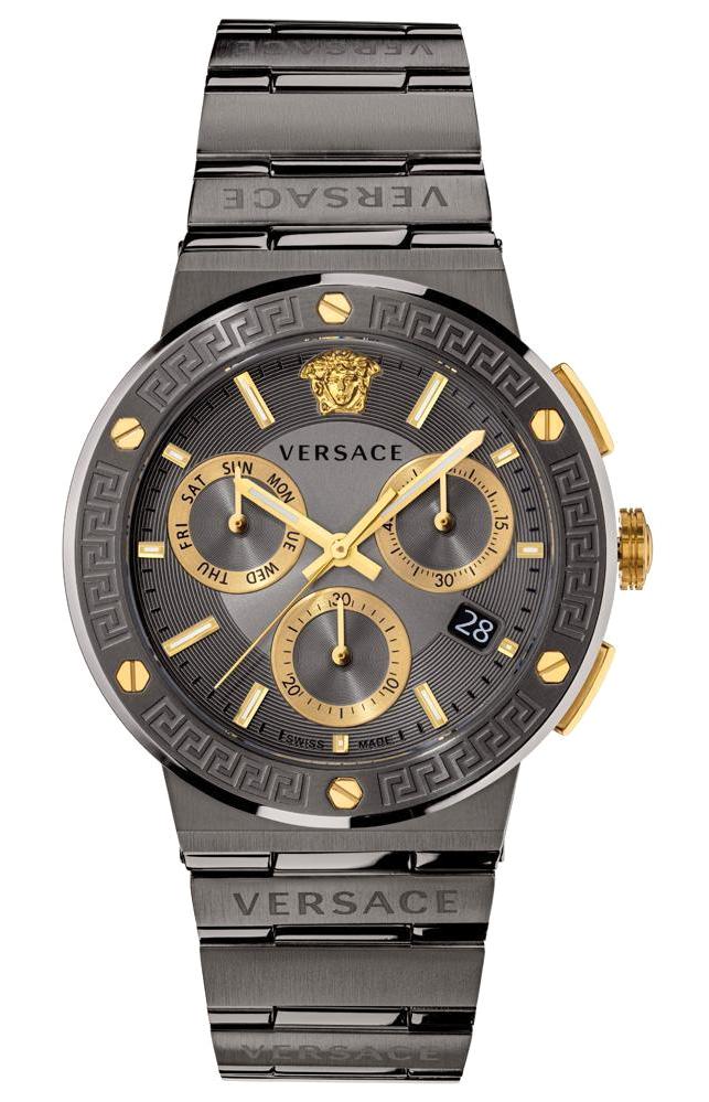 Versace VRSCVEZ900521 Takvimli 43 mm Füme Çelik Kordon Analog Erkek Kol Saati