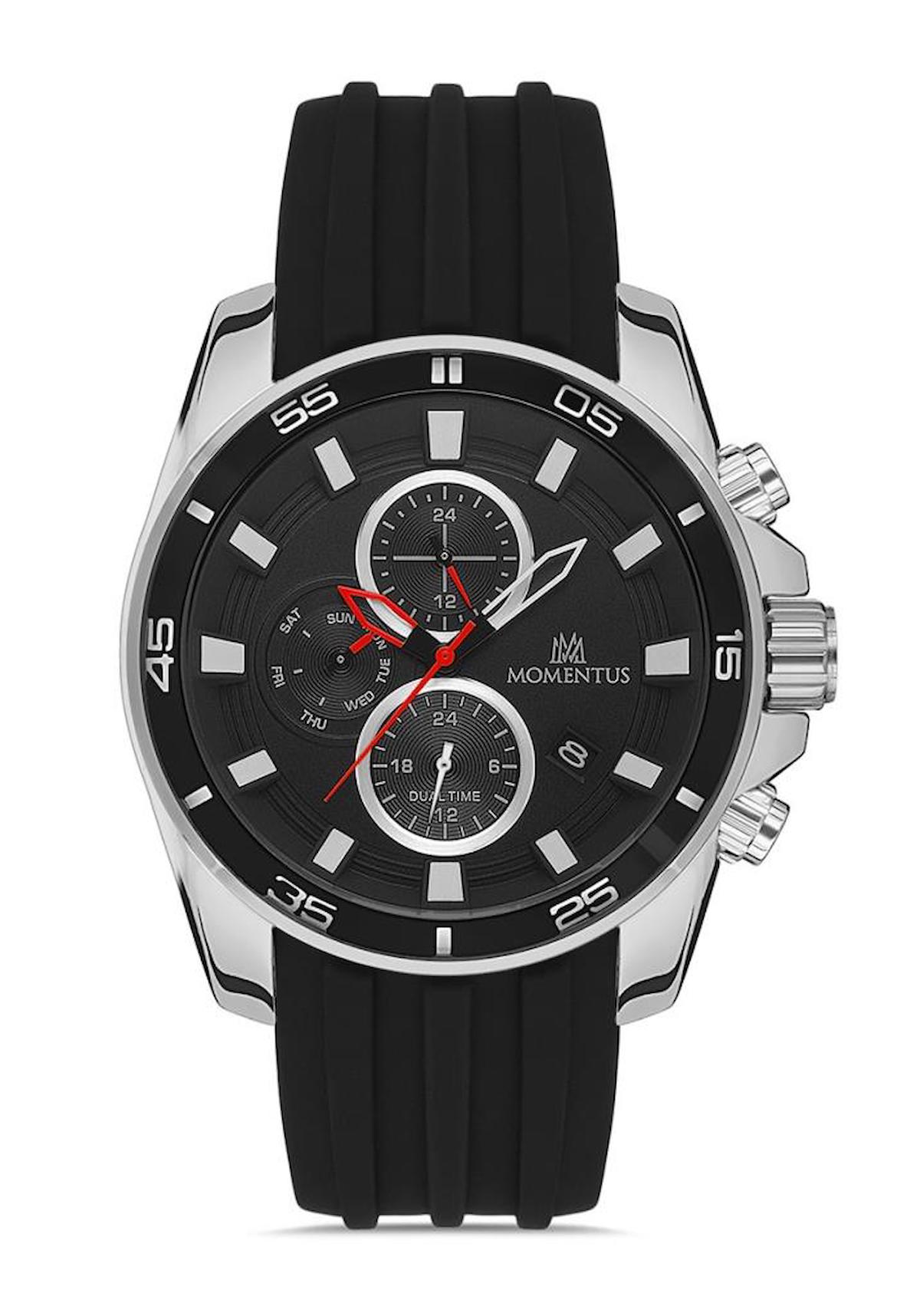 Momentus SC367S-04BS Takvimli 44 mm Siyah Silikon Kordon Analog Erkek Kol Saati