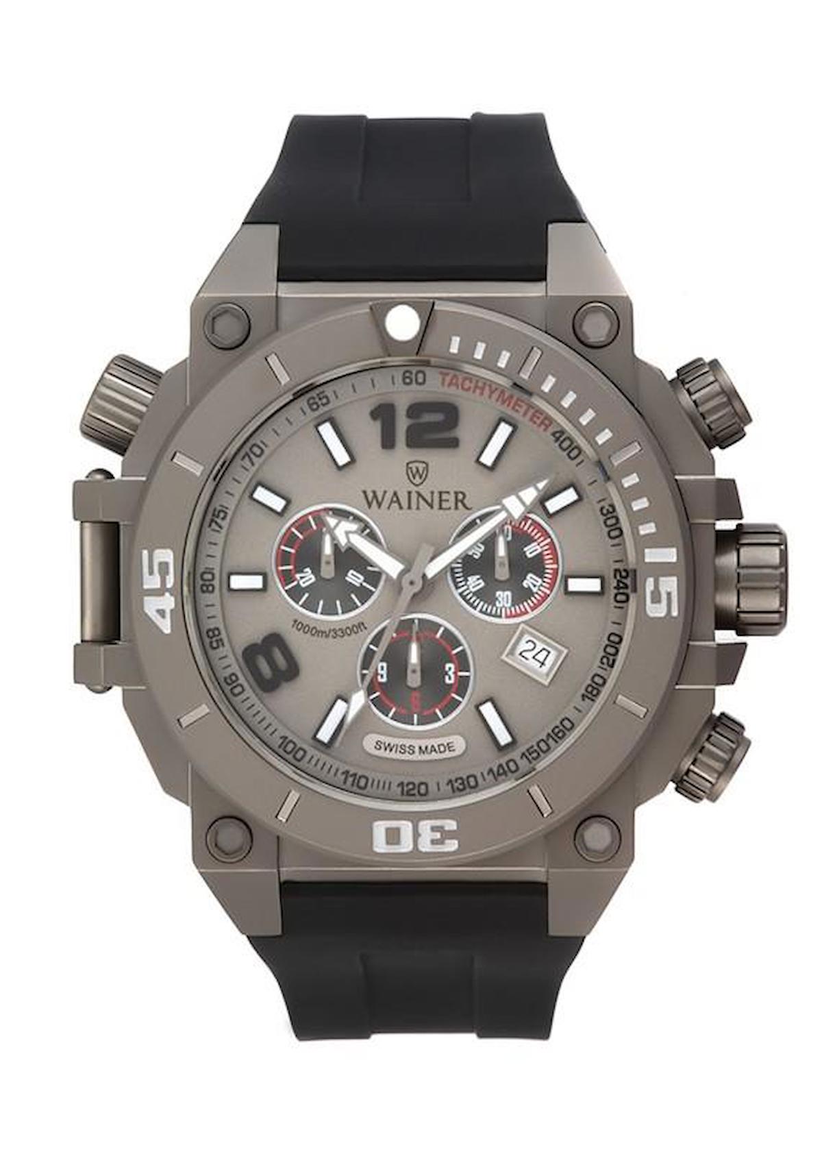 Wainer WA.10920-A Pusulalı Takvimli 50 mm Siyah Çelik Kordon Analog Erkek Kol Saati