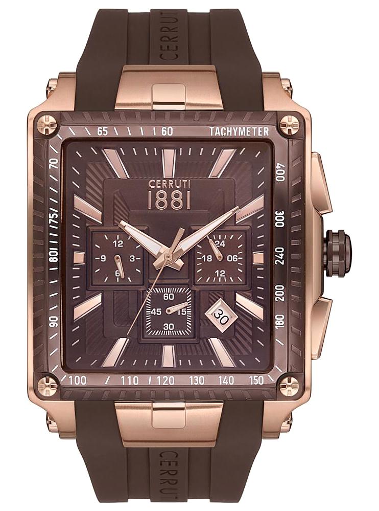 Cerruti 1881 CRA31403 Takvimli Kahverengi Silikon Kordon Analog Erkek Kol Saati