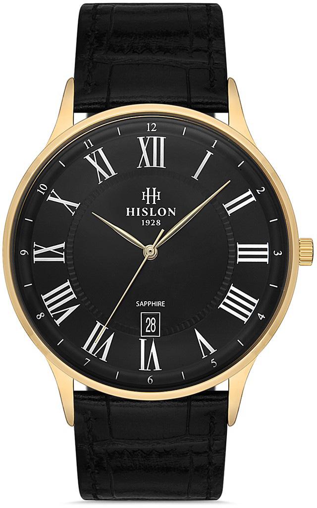 Hislon CL123G-04BG Takvimli 42 mm Siyah Deri Kordon Analog Kol Saati