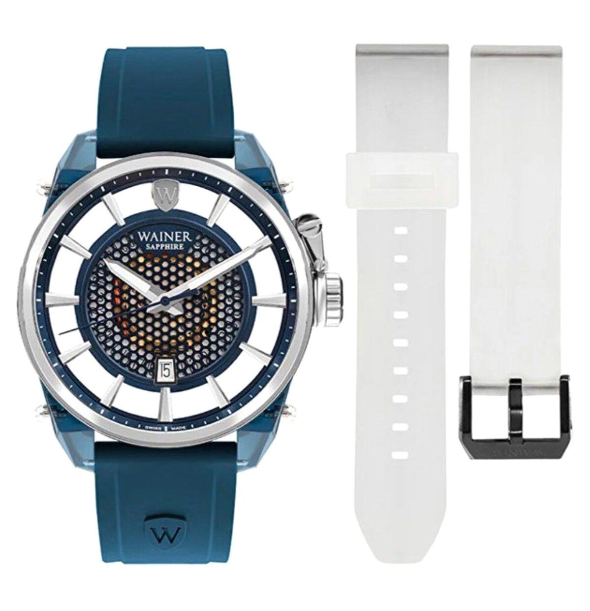 Wainer WA.11200-C Takvimli 46 mm Beyaz-Lacivert Silikon Kordon Analog Erkek Kol Saati