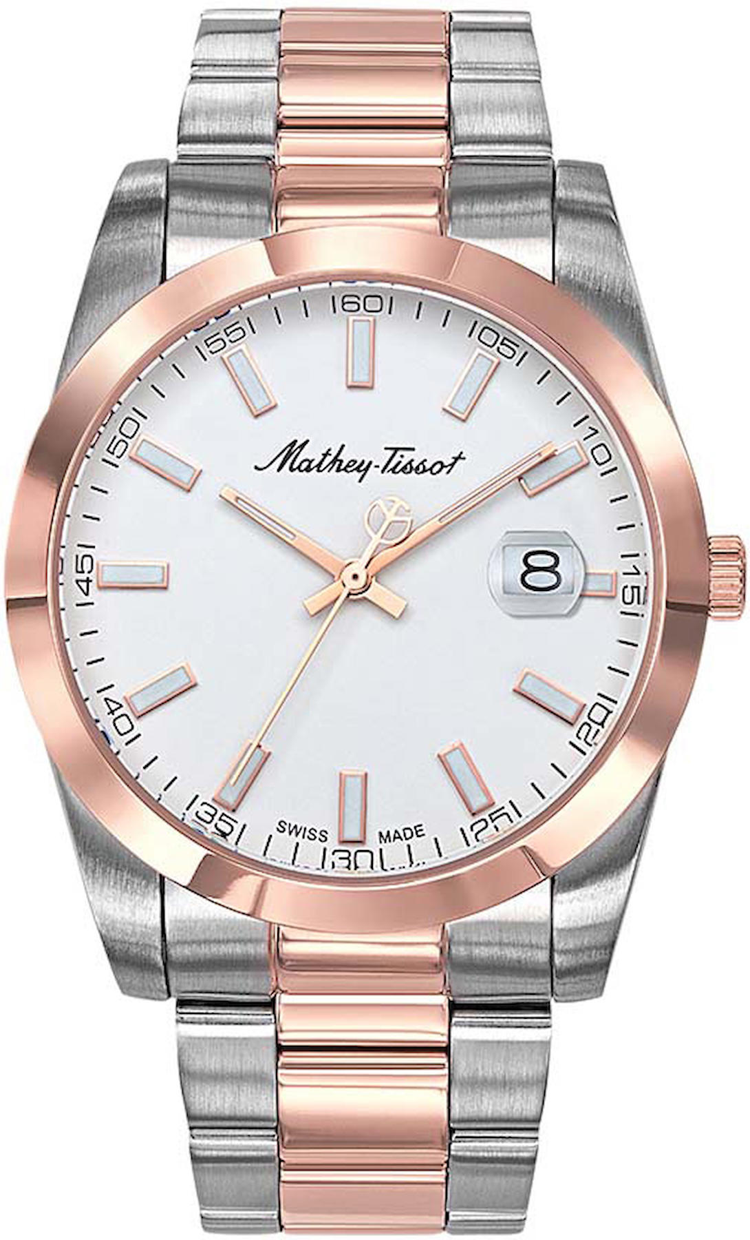 Mathey-Tissot H450RA Takvimli 40 mm Gri-Rose Gold Çelik Kordon Analog Kol Saati