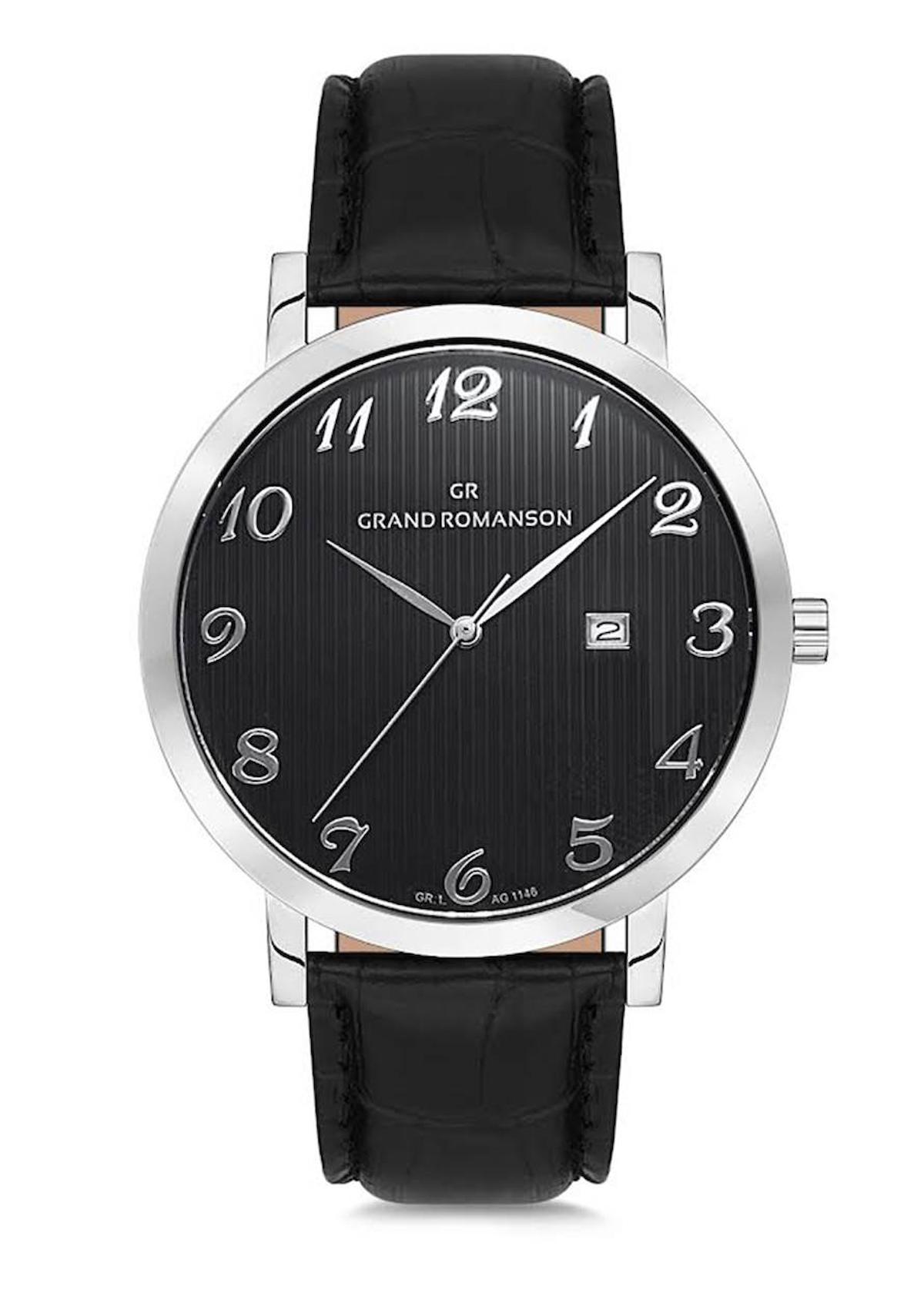 Grand Romanson GR.1.AG1146.WB31 Takvimli 43 mm Siyah Deri Kordon Analog Erkek Kol Saati