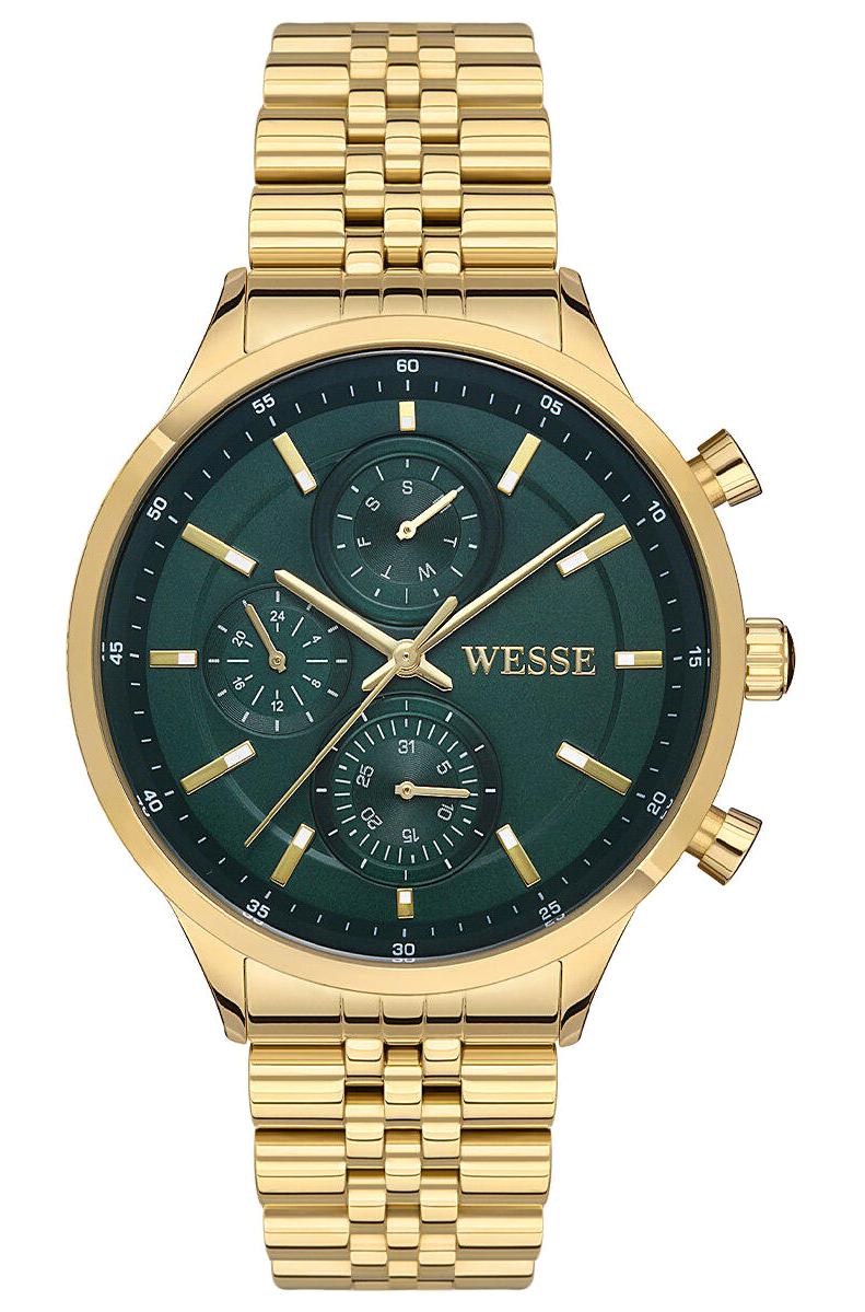Wesse WWG207404 Pusulalı Takvimli 43 mm Altın Çelik Kordon Analog Erkek Kol Saati