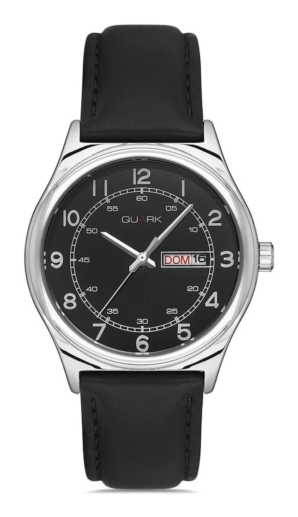Quark QM-V006L-1B2 Takvimli 38 mm Siyah Deri Kordon Analog Erkek Kol Saati
